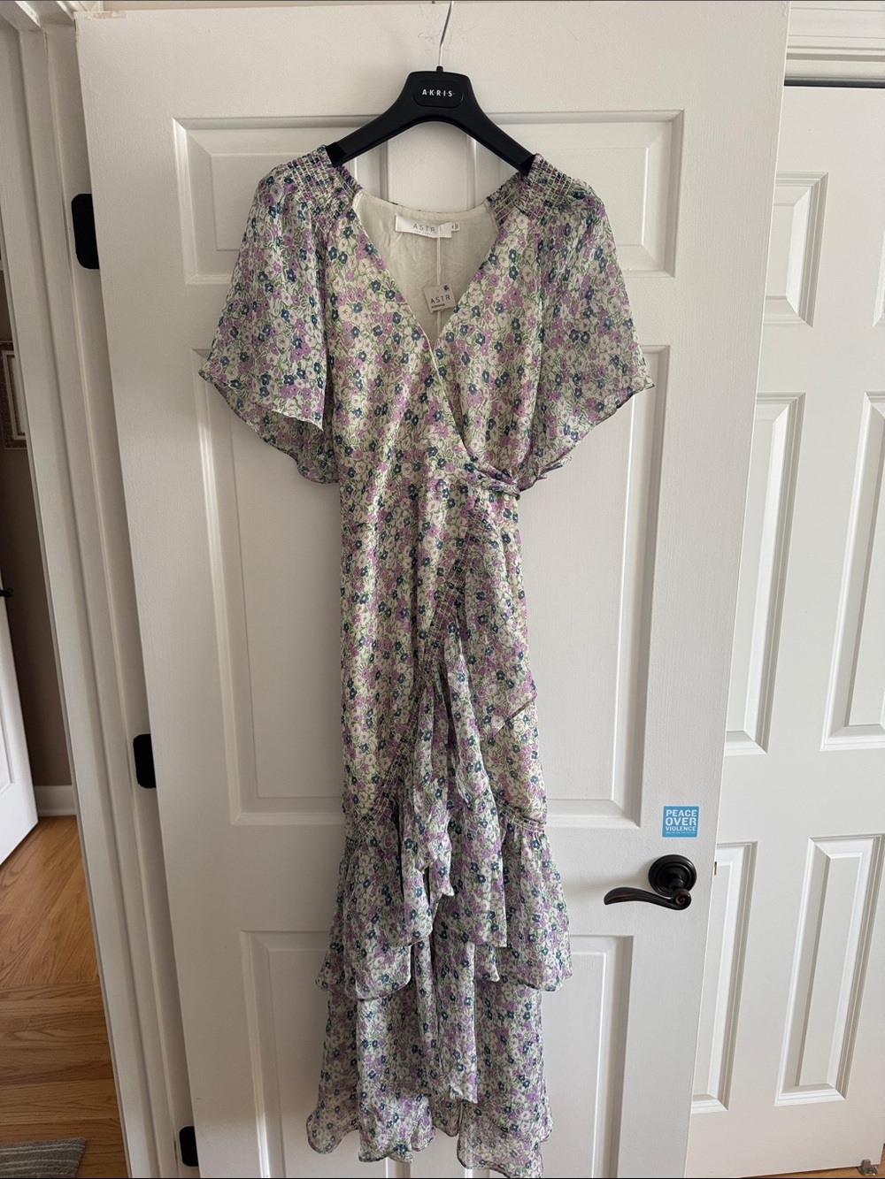 Astr Floral Maxi Dress in Cream with Purple and Green Floral Print